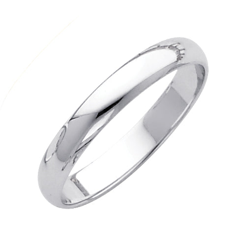 14K White Gold Classic Plain Polished 3mm Wedding Band