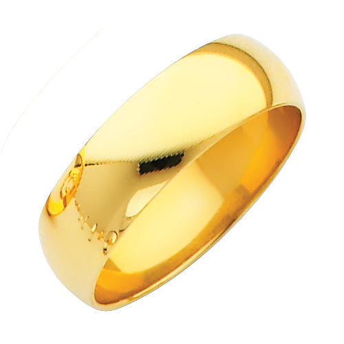14K Yellow Gold Classic Plain Polished 6mm Wedding Band