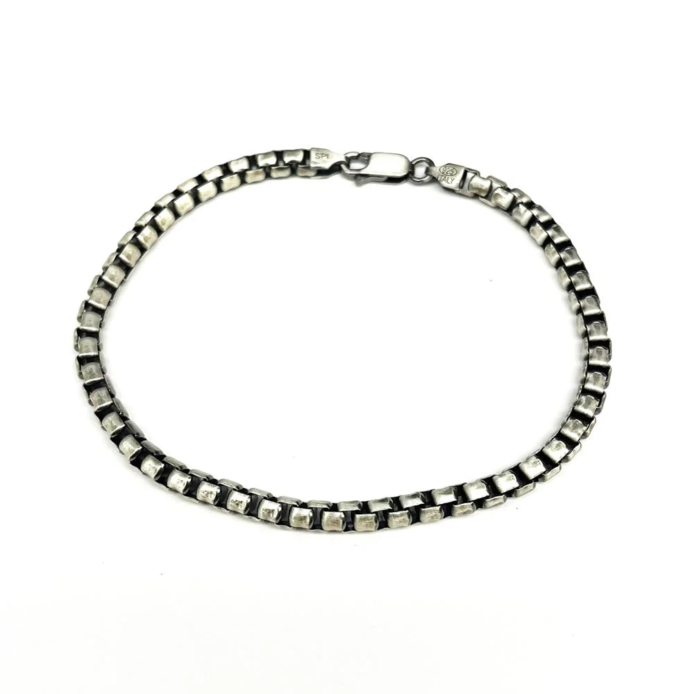 925 Sterling Silver Gun Metal Plated Round Box Link Bracelet