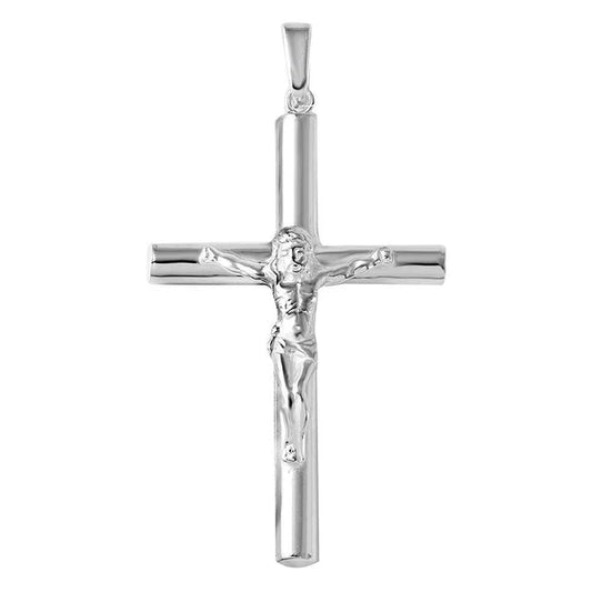925 Sterling Silver High Polished Large Cylinder Cross Pendant