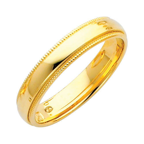 14K Yellow Gold Traditional (Heavy Weight) Comfort Fit Milgrain Edge 4mm Wedding Band