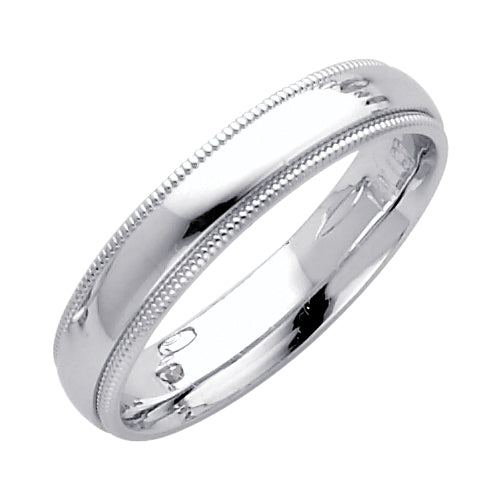 14K White Gold Traditional (Heavy Weight) Comfort Fit Milgrain Edge 4mm Wedding Band