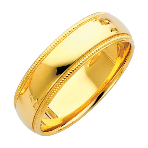 14K Yellow Gold Traditional (Heavy Weight) Comfort Fit Milgrain Edge 6mm Wedding Band