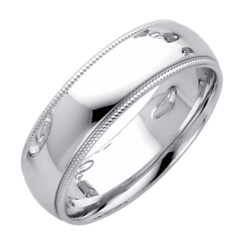 14K White Gold Traditional (Heavy Weight) Comfort Fit Milgrain Edge 6mm Wedding Band