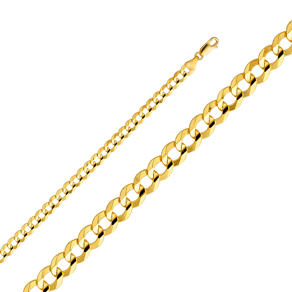14K Gold 5.7mm 14K Solid Yellow Gold Concave Open Light Cuban / CurbLink Chain Necklaces & Matching Bracelets