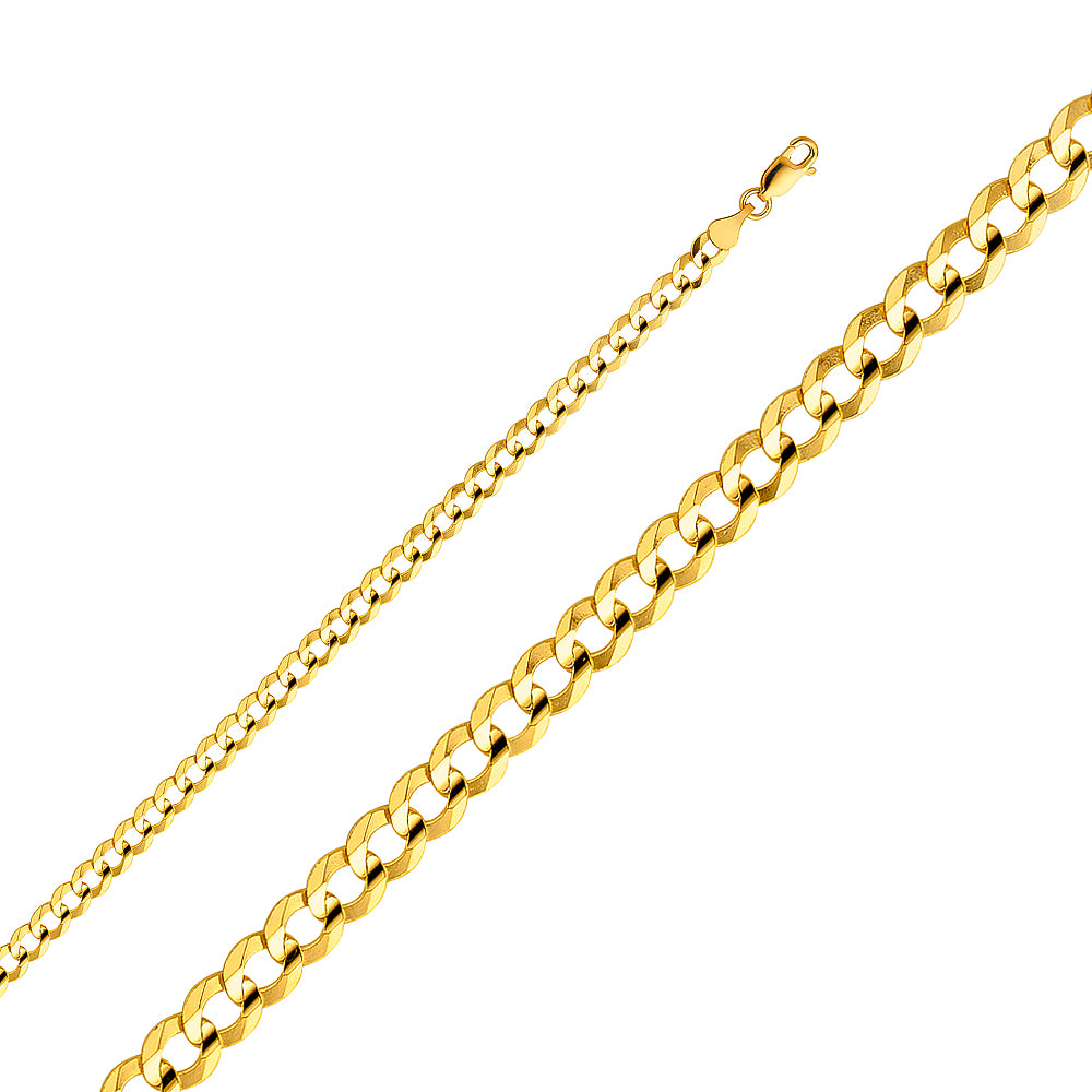 14K Gold 4.7mm 14K Solid Yellow Gold Concave Open Light Cuban / CurbLink Chain Necklaces & Matching Bracelets