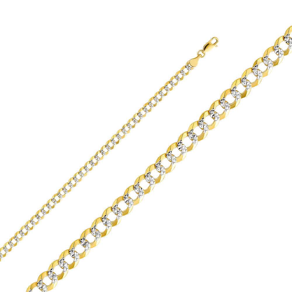 14K Gold 4.7mm 14K Solid Two-Tone Gold White Pave Concave Open Light Cuban / CurbLink Chain Necklaces & Matching Bracelets