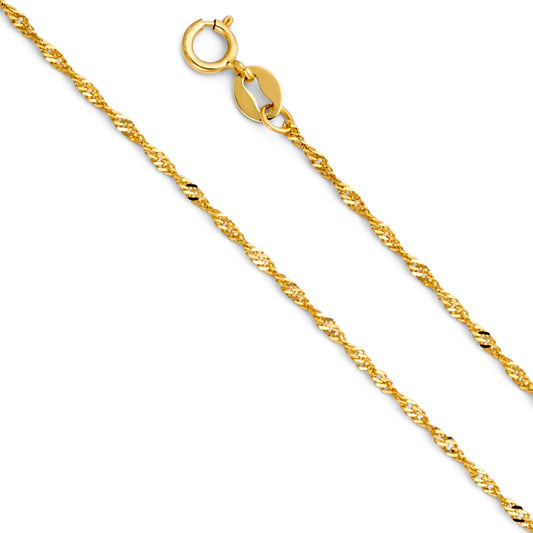 1.2mm 14K Solid Yellow Gold Singapore Chain Necklaces