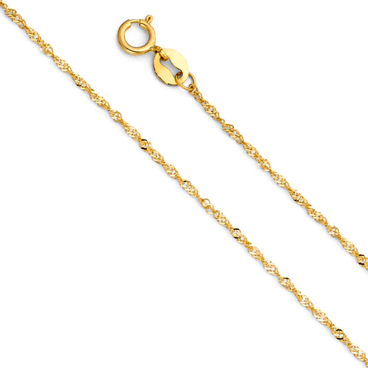 1.0mm 14K Solid Yellow Gold Singapore Chain Necklaces