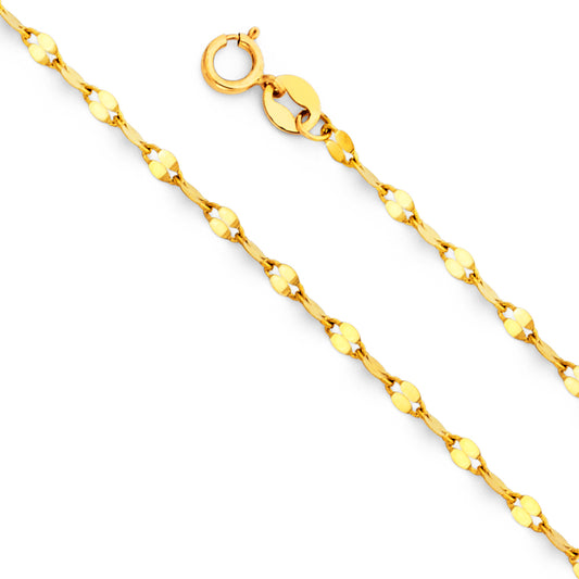 2.0mm 14K Solid Yellow Gold Mirror Chain Necklaces