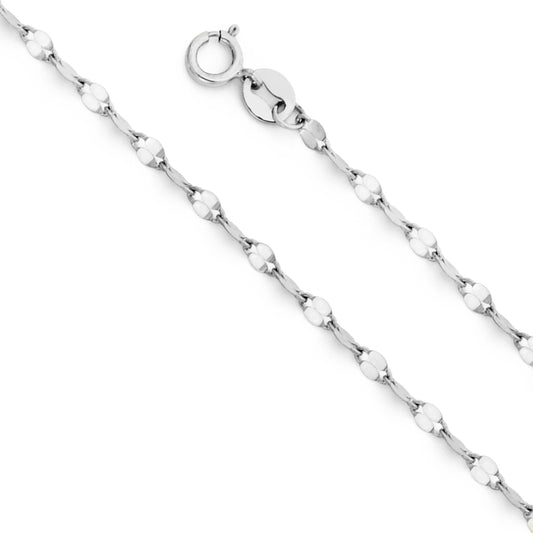 2.0mm 14K Solid White Gold Mirror Chain Necklaces
