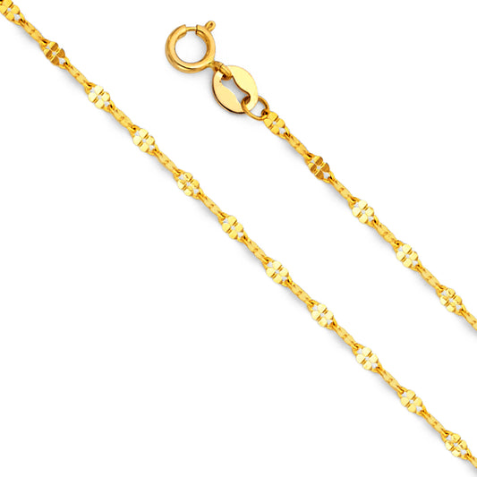 1.5mm 14K Solid Yellow Gold Mirror Chain Necklaces