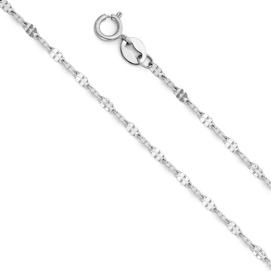 1.5mm 14K Solid White Gold Mirror Chain Necklaces
