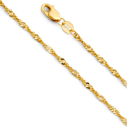 1.5mm 14K Solid Yellow Gold Singapore Chain Necklaces