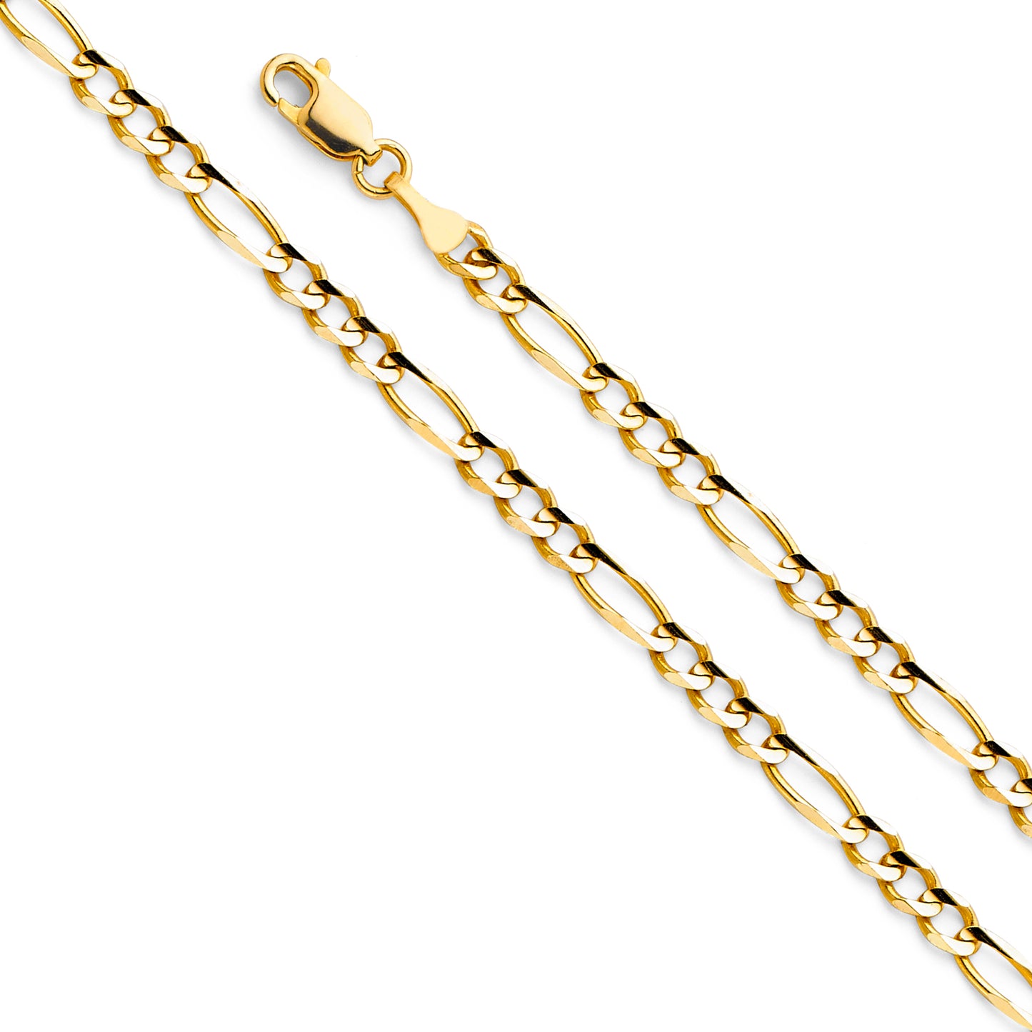 14K Gold 4.0mm 14K Gold Solid Yellow Gold Concave Regular Figaro Link Chain Necklaces & Matching Bracelets