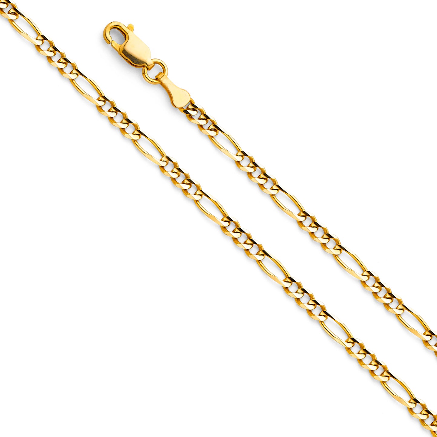 14K Gold 3.0mm 14K Solid Yellow Gold Concave Regular Figaro Link Chain Necklaces & Matching Bracelets