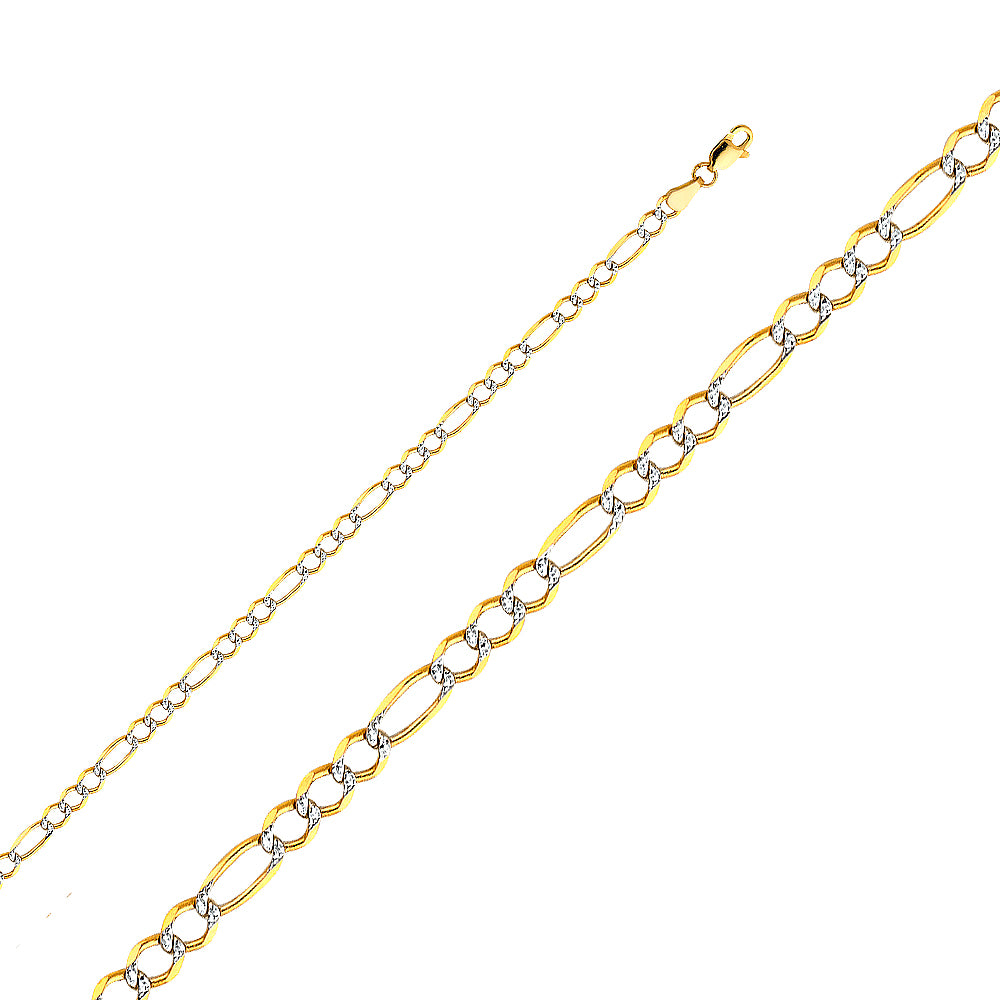 14K Gold 14K Solid Two-Tone Gold White Pave Light Figaro Link Chain Necklaces & Matching Bracelets
