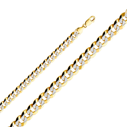 10mm 14K Solid Two-Tone Gold White Pave Concave  Cuban / CurbLink Chain Necklaces & Matching Bracelets