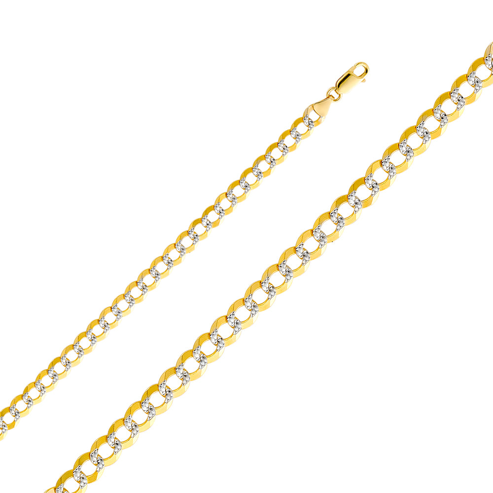 14K Gold 7.0mm 14K Solid Two-Tone Gold White Pave Concave Open Light Cuban / CurbLink Chain Necklaces & Matching Bracelets