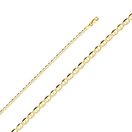 3.5mm 14K Solid Yellow Gold Flat Mariner Chain Necklaces & Matching Bracelets