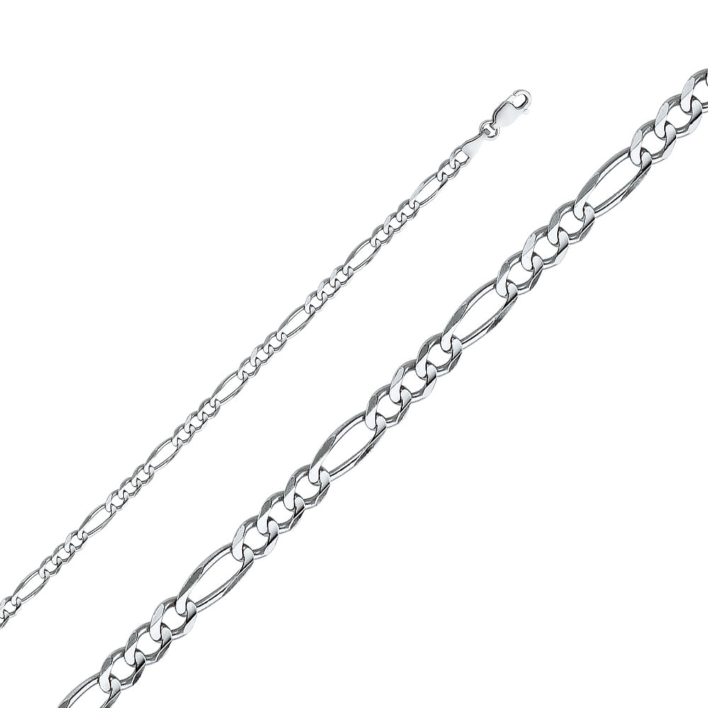 4.0mm 14K Solid White Gold Concave Figaro Chain Necklaces & Matching Bracelets