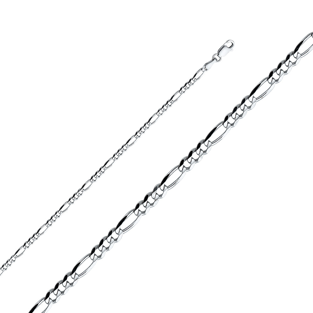 3.0mm 14K Solid White Gold Concave Figaro Chain Necklaces & Matching Bracelets