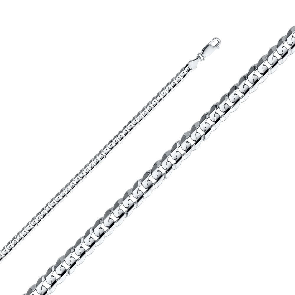 5.0mm 14K Solid White Gold Concave  Cuban / Curb Chain Necklaces & Matching Bracelets
