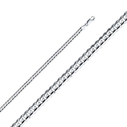 5.0mm 14K Solid White Gold Concave  Cuban / Curb Chain Necklaces & Matching Bracelets