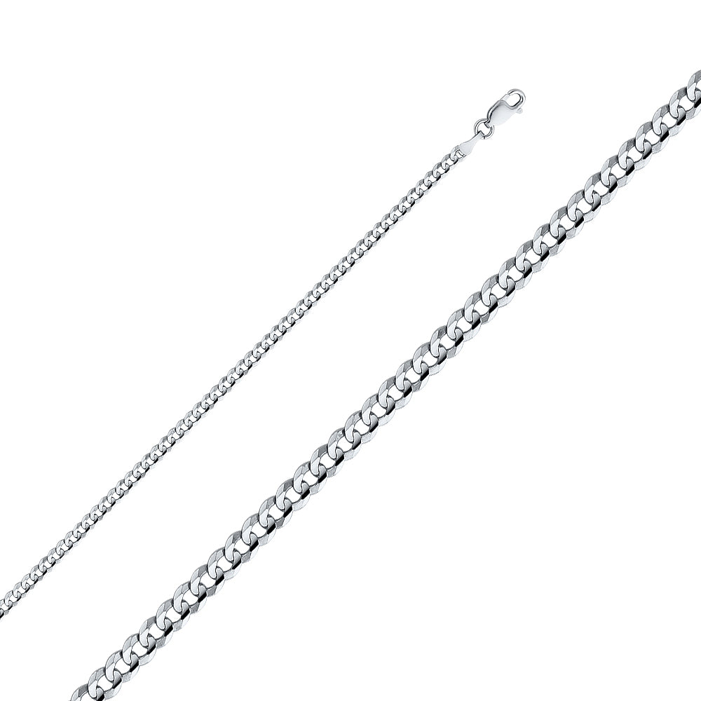 3.0mm 14K Solid White Gold Concave  Cuban / Curb Chain Necklaces & Matching Bracelets