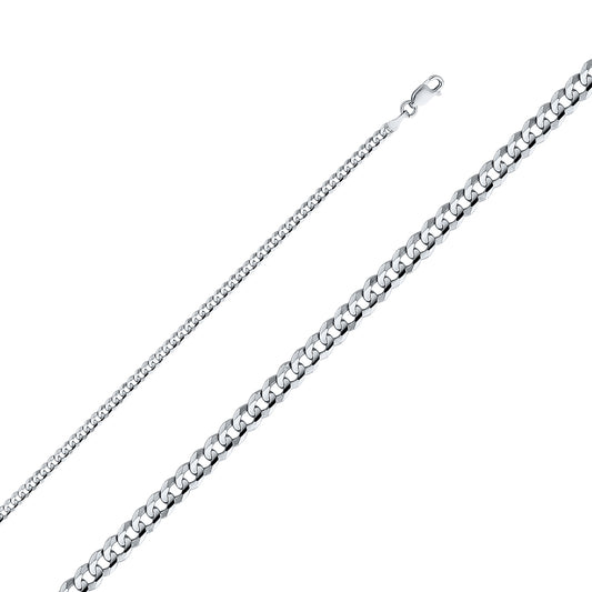 3.0mm 14K Solid White Gold Concave  Cuban / Curb Chain Necklaces & Matching Bracelets