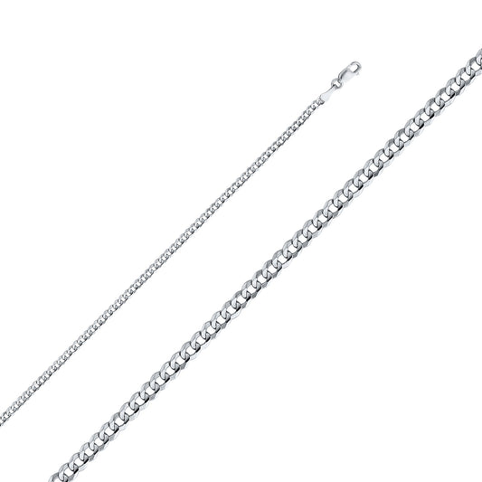 2.5mm 14K Solid White Gold Concave  Cuban / Curb Chain Necklaces & Matching Bracelets