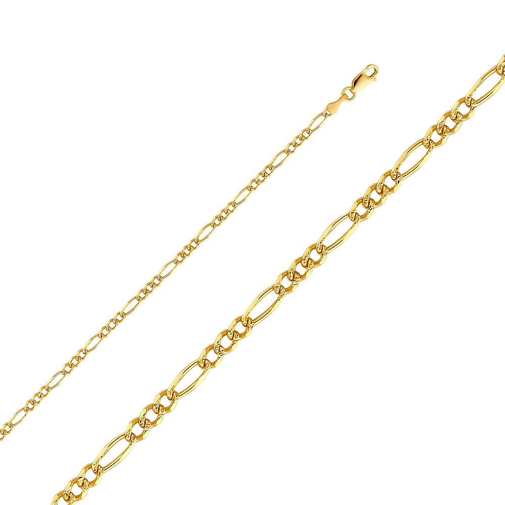 14K Gold 3.0mm 14K Solid Figaro Yellow Pave Chain Necklaces & Matching Bracelets