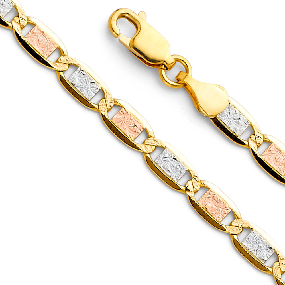 14K Gold 4.2mm 14K Solid Tri-Color Gold Valentino Chain Necklaces & Matching Bracelets