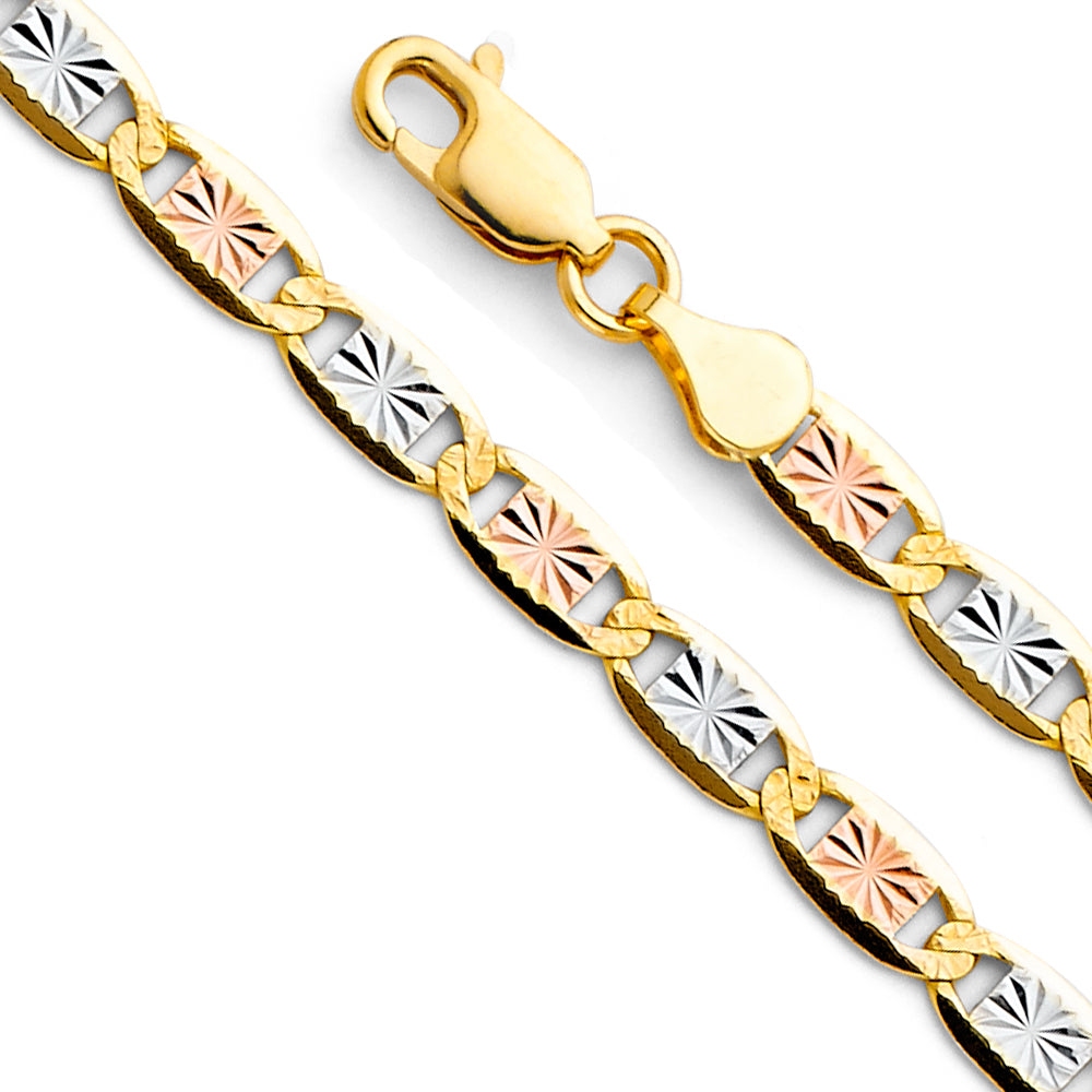 14K Gold 4.2mm 14K Solid Tri-Color Gold Valentino Star DC Chain Necklaces & Matching Bracelets