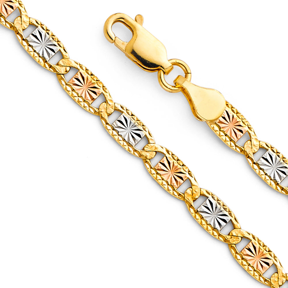 14K Gold 4.2mm 14K Solid Tri-Color Gold Love Valentino DC Chain Necklaces & Matching Bracelets