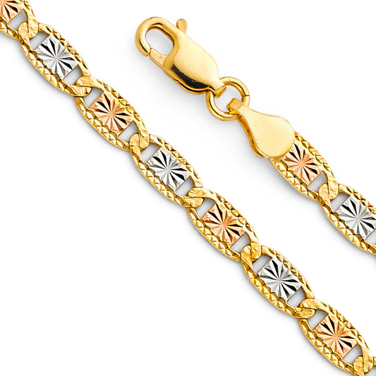 4.2mm 14K Solid Tri-Color Gold Love Valentino DC Chain Necklaces & Matching Bracelets