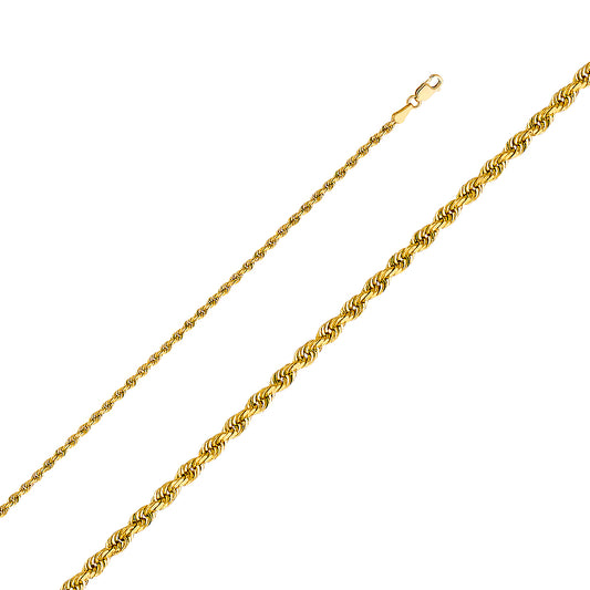 2.5mm 14K Solid Yellow Gold DC Rope Chain Necklaces & Matching Bracelets