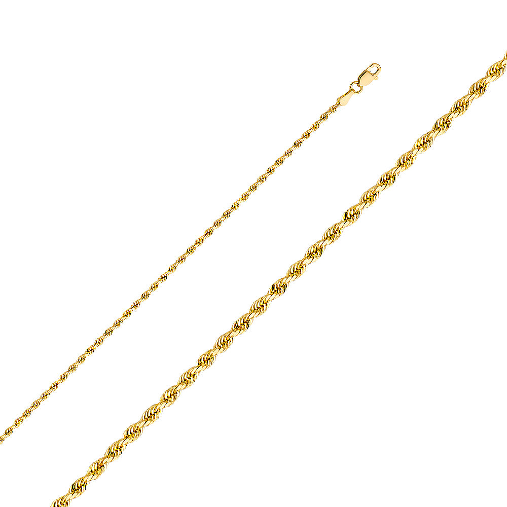 2.0mm 14K Solid Yellow Gold DC Rope Chain Necklaces & Matching Bracelets