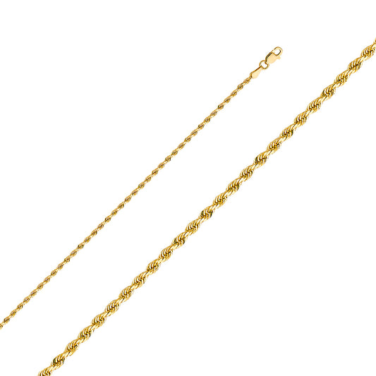 2.0mm 14K Solid Yellow Gold DC Rope Chain Necklaces & Matching Bracelets