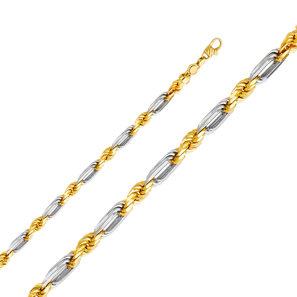 7.5mm 14K Solid Two-Tone Gold Figaro-Rope Chain Necklaces & Matching Bracelets