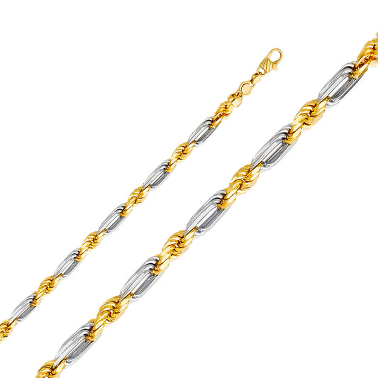 7.5mm 14K Solid Two-Tone Gold Figaro-Rope Chain Necklaces & Matching Bracelets