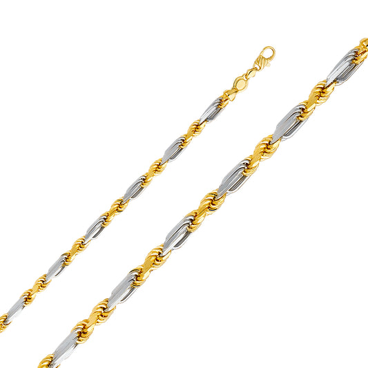 6.5mm 14K Solid Two-Tone Gold Figaro-Rope Chain Necklaces & Matching Bracelets