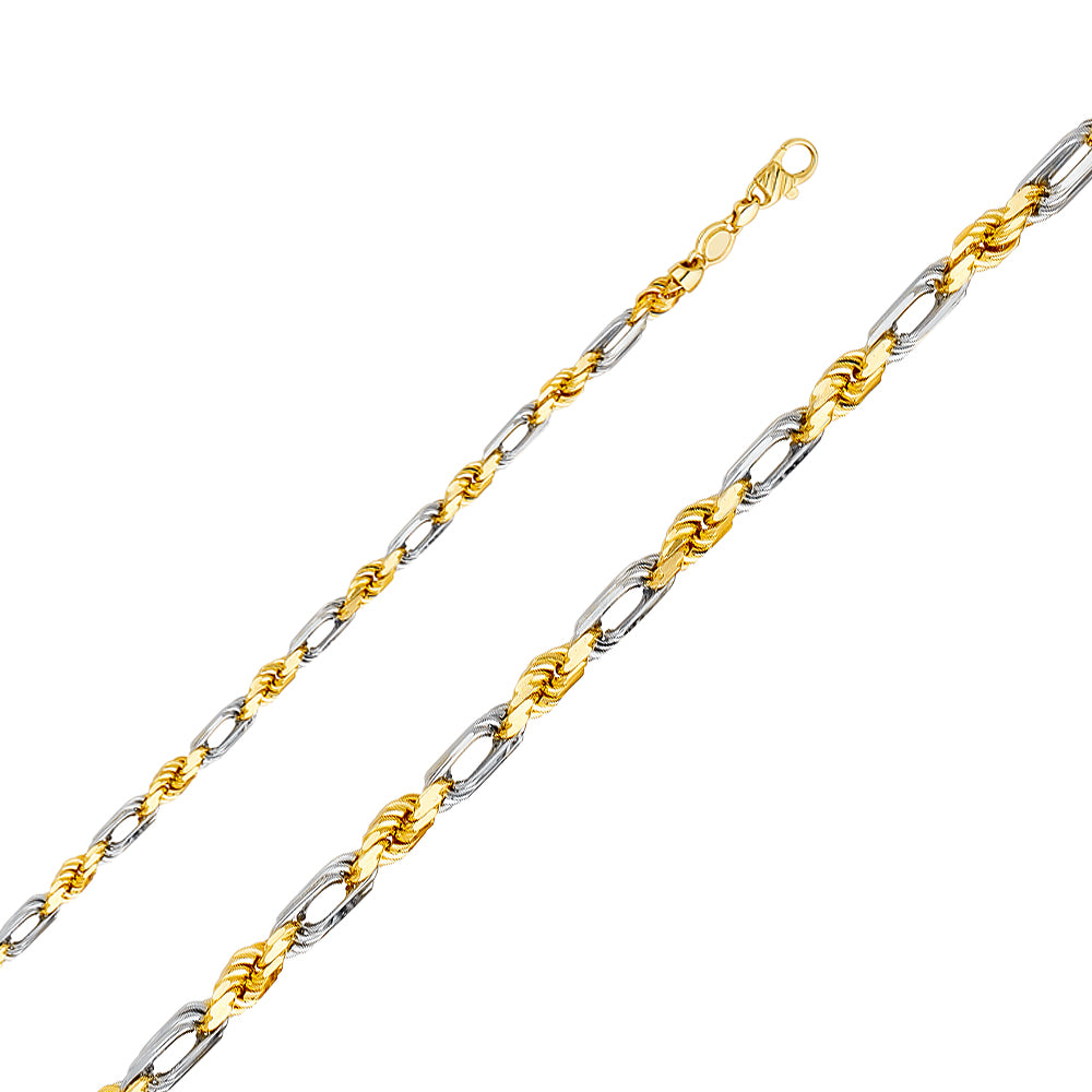 6.5mm 14K Solid Two-Tone Gold Figaro-Rope Chain Necklaces & Matching Bracelets