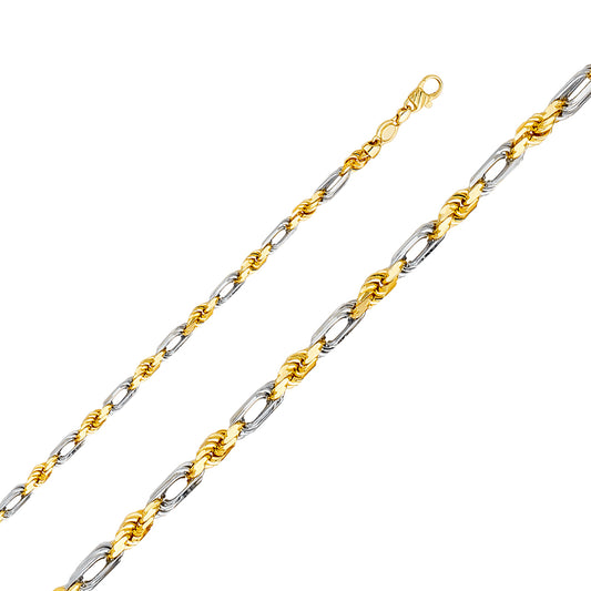 6.5mm 14K Solid Two-Tone Gold Figaro-Rope Chain Necklaces & Matching Bracelets