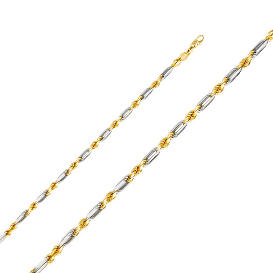 4.0mm 14K Solid Two-Tone Gold Figaro-Rope Chain Necklaces & Matching Bracelets