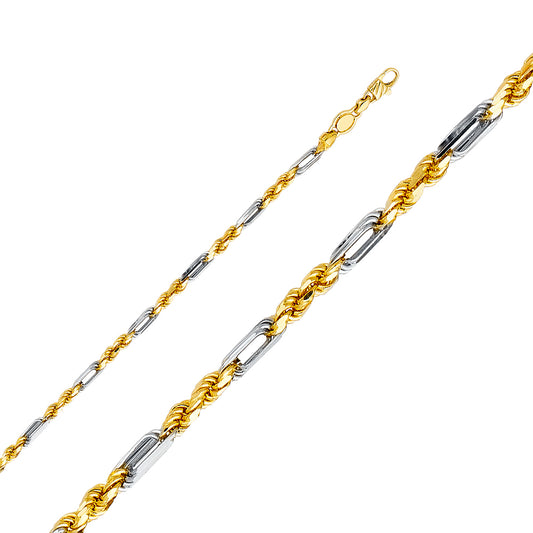 3.5mm 14K Solid Two-Tone Gold Figaro-Rope Chain Necklaces & Matching Bracelets