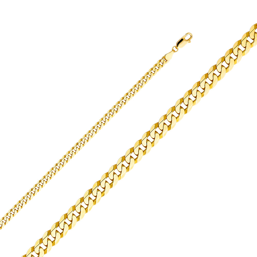 8.0mm 14K Solid Yellow Gold Flat Beveled Cuban / Curb Chain Necklaces & Matching Bracelets