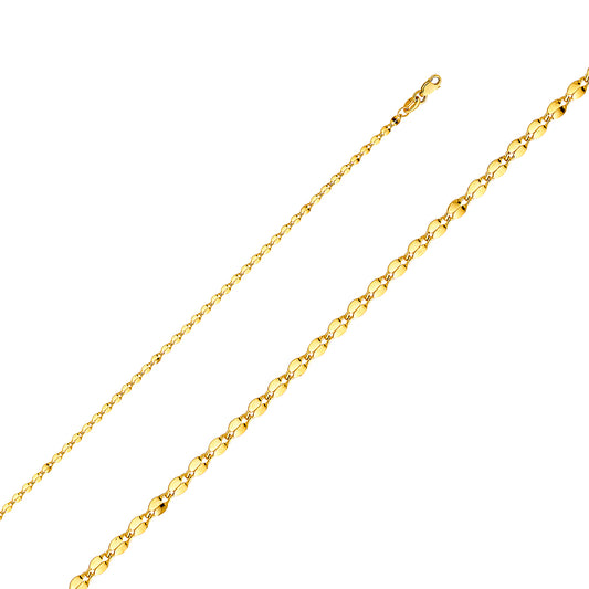2.2mm 14K Solid Yellow Gold Curved Mirror Chain Necklaces