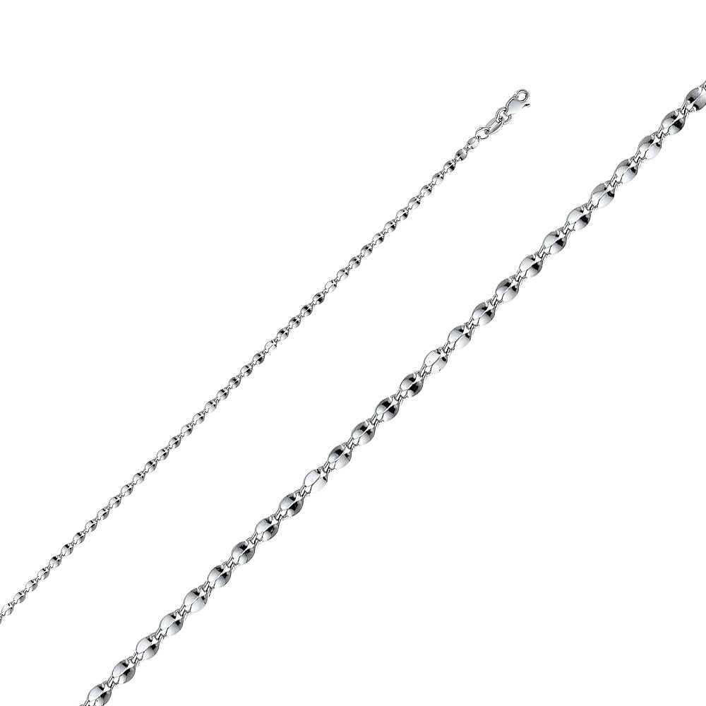 2.2mm 14K Solid White Gold Curved Mirror Chain Necklaces