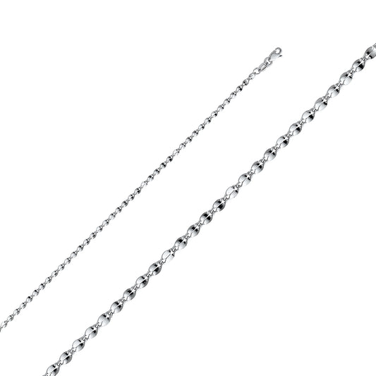2.2mm 14K Solid White Gold Curved Mirror Chain Necklaces